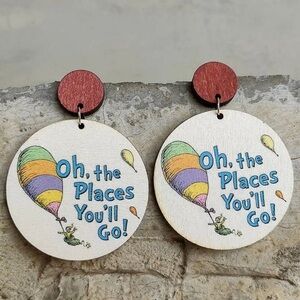 NWT Dr. Seuss "Oh, the Places You’ll Go!" Dangle Earrings, Book Character
